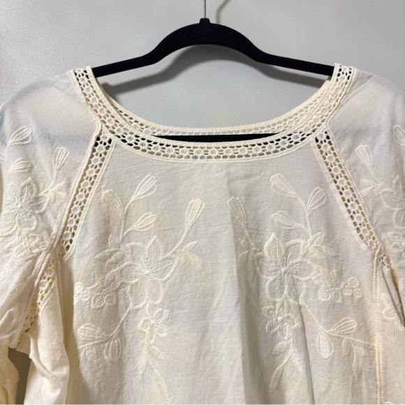 Soft Surroundings Cream Embroidered Cotton Boho Flare Tunic Blouse Medium - Picture 3 of 8